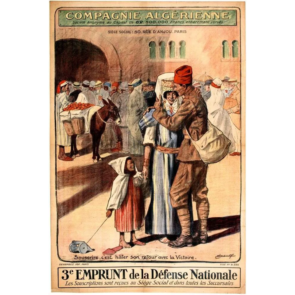 Affiche propagande Emprunt Défense Nationale Compagnie Algérienne 14-18 | Cadeau-Souvenir Affiche propagande Emprunt Défense Nationale Compagnie Algérienne 14-18 | Cadeau-Souvenir