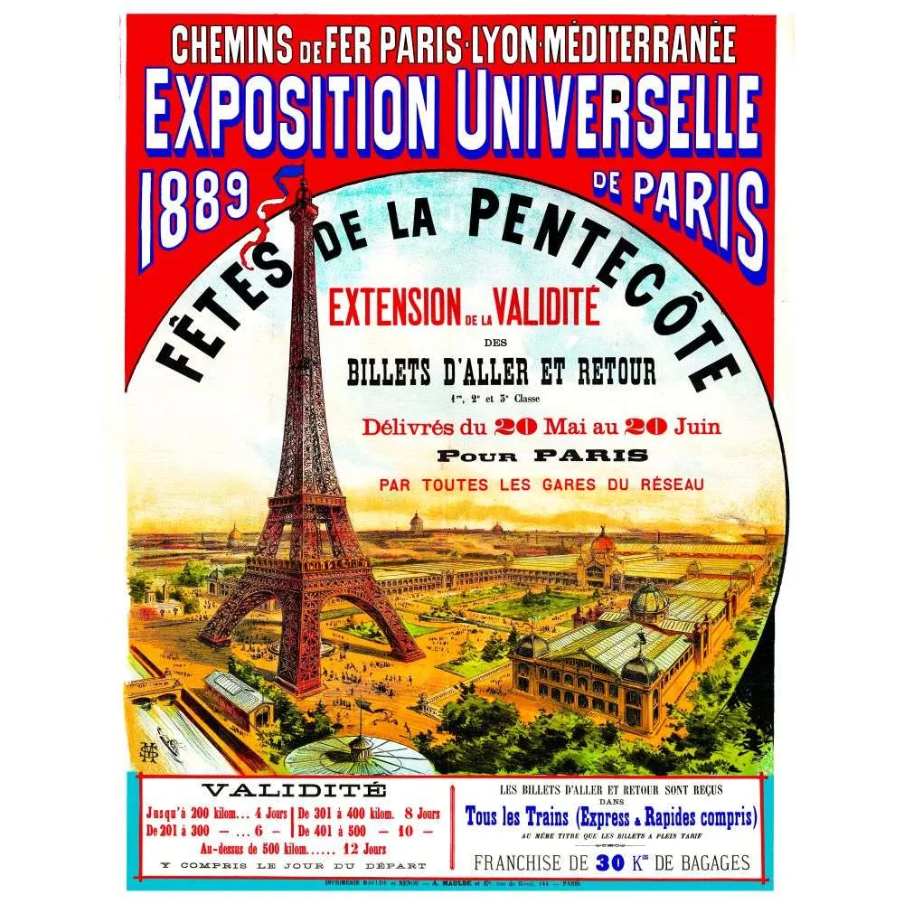Affiche Exposition Universelle Paris 1889 PLM Tour Eiffel Pentecôte | Cadeau-Souvenir Affiche Exposition Universelle Paris 1889 PLM Tour Eiffel Pentecôte | Cadeau-Souvenir