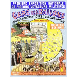 Affiche Gare Ballons Pigeons Voyageurs Militaires Trocadéro Paris XIXe | Cadeau-Souvenir