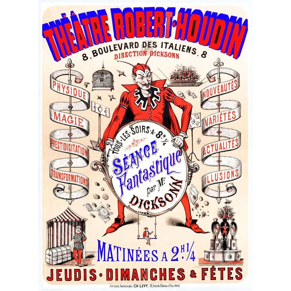 Affiche Théâtre Robert-Houdin Dicksonn magie Paris Italiens XIXe | Cadeau-Souvenir Affiche Théâtre Robert-Houdin Dicksonn magie Paris Italiens XIXe | Cadeau-Souvenir