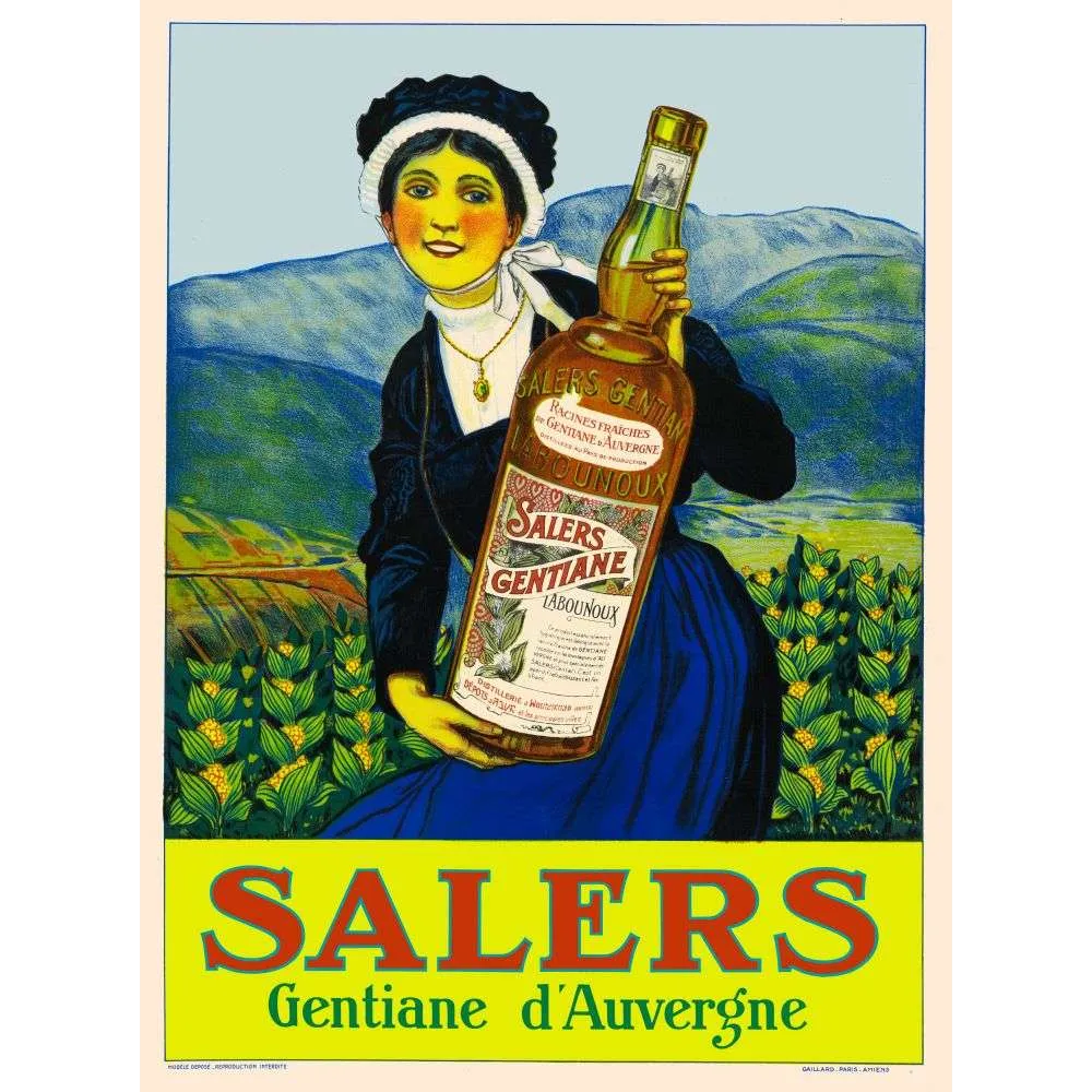 Affiche Salers Gentiane Labounoux Auvergne liqueur femme costume | Cadeau-Souvenir Affiche Salers Gentiane Labounoux Auvergne liqueur femme costume | Cadeau-Souvenir