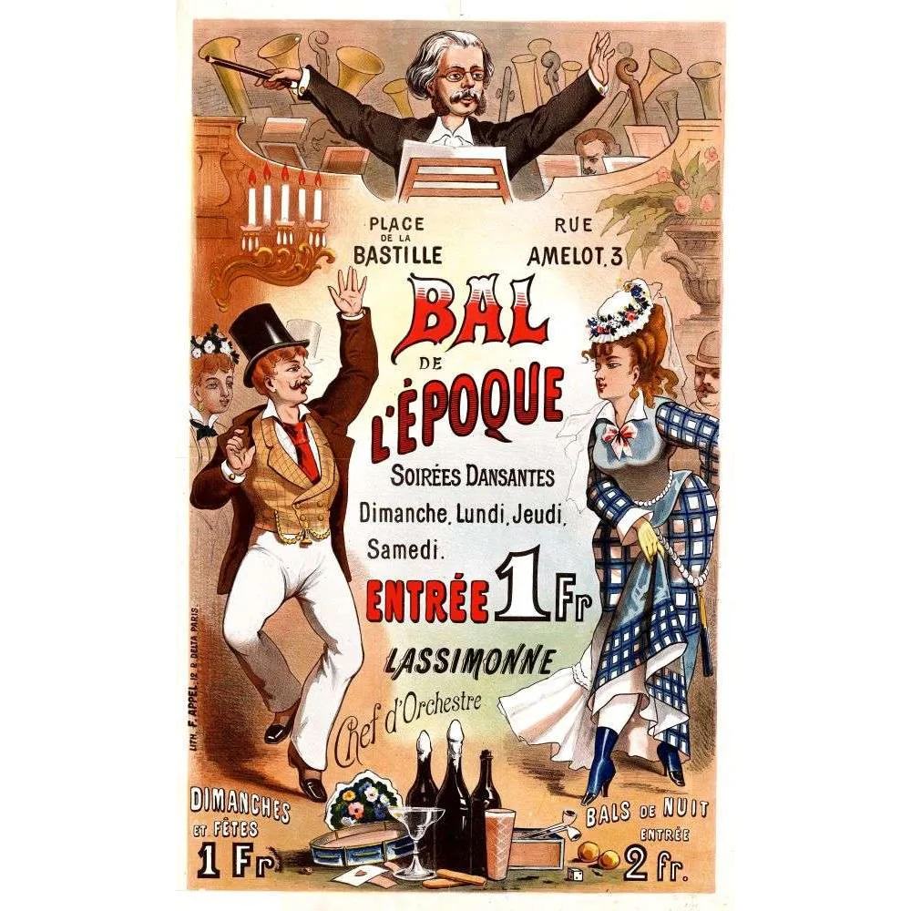 Affiche Bal de l'Époque Bastille Paris Lassimonne danseurs XIXe | Cadeau-Souvenir