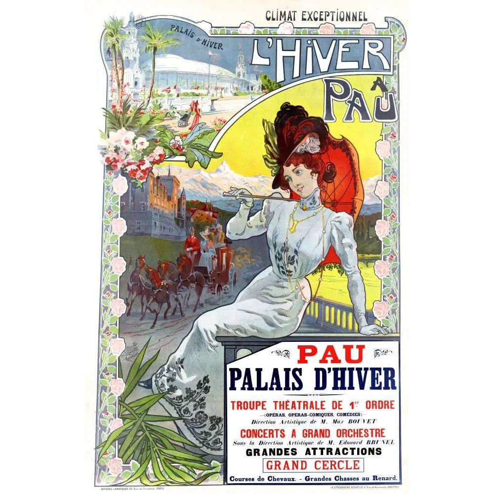 Affiche Hiver Pau Palais d'Hiver Pyrénées spectacles XIXe tourisme | Cadeau-Souvenir Affiche Hiver Pau Palais d'Hiver Pyrénées spectacles XIXe tourisme | Cadeau-Souvenir