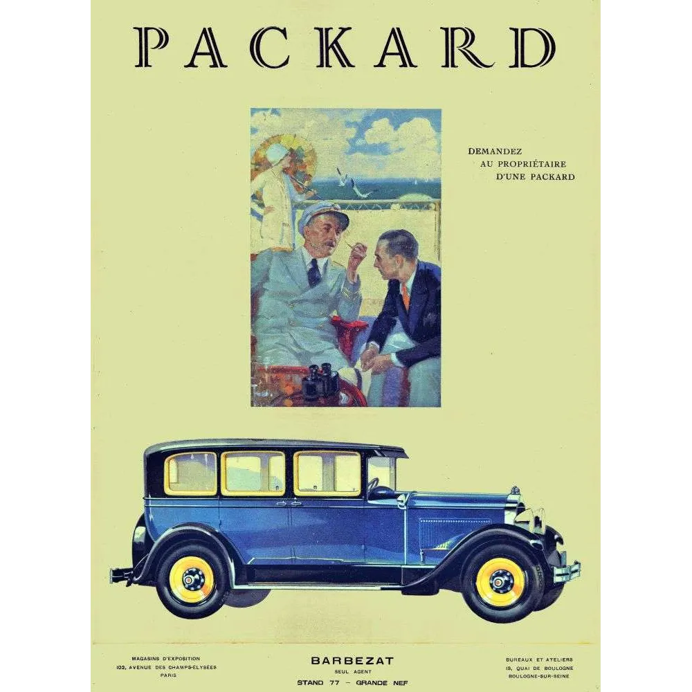 Affiche Packard Barbezat Champs-Élysées berline bleue luxe années 1930 | Cadeau-Souvenir Affiche Packard Barbezat Champs-Élysées berline bleue luxe années 1930 | Cadeau-Souvenir