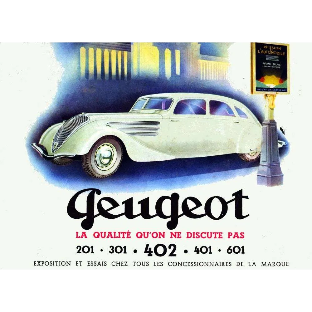 Affiche Peugeot 402 Salon Automobile Grand Palais années 1930 Vinci | Cadeau-Souvenir Affiche Peugeot 402 Salon Automobile Grand Palais années 1930 Vinci | Cadeau-Souvenir