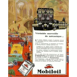 Affiche publicitaire Mobiloil Gargoyle – Véritable merveille de mécanique Fauer Art déco années 1930