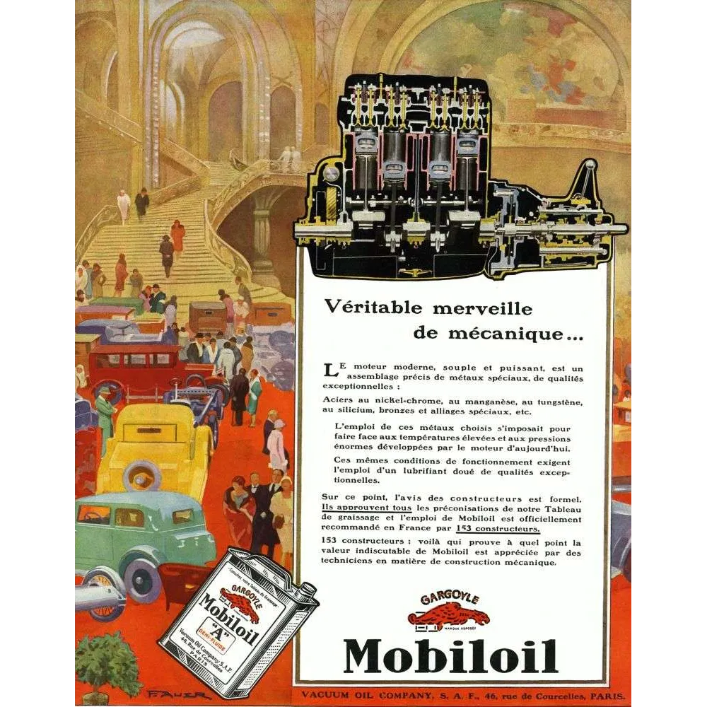 Affiche Mobiloil Gargoyle moteur mécanique Fauer Art Déco années 1930 | Cadeau-Souvenir