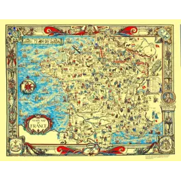 Carte illustrée Story Map France Chicago 1956 Napoléon monuments régions | Cadeau-Souvenir
