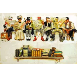 Illustration Leyendecker lecteurs journaux livres abandonnés humour américain | Cadeau-Souvenir