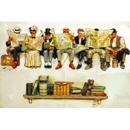 Illustration Leyendecker lecteurs journaux livres abandonnés humour américain | Cadeau-Souvenir
