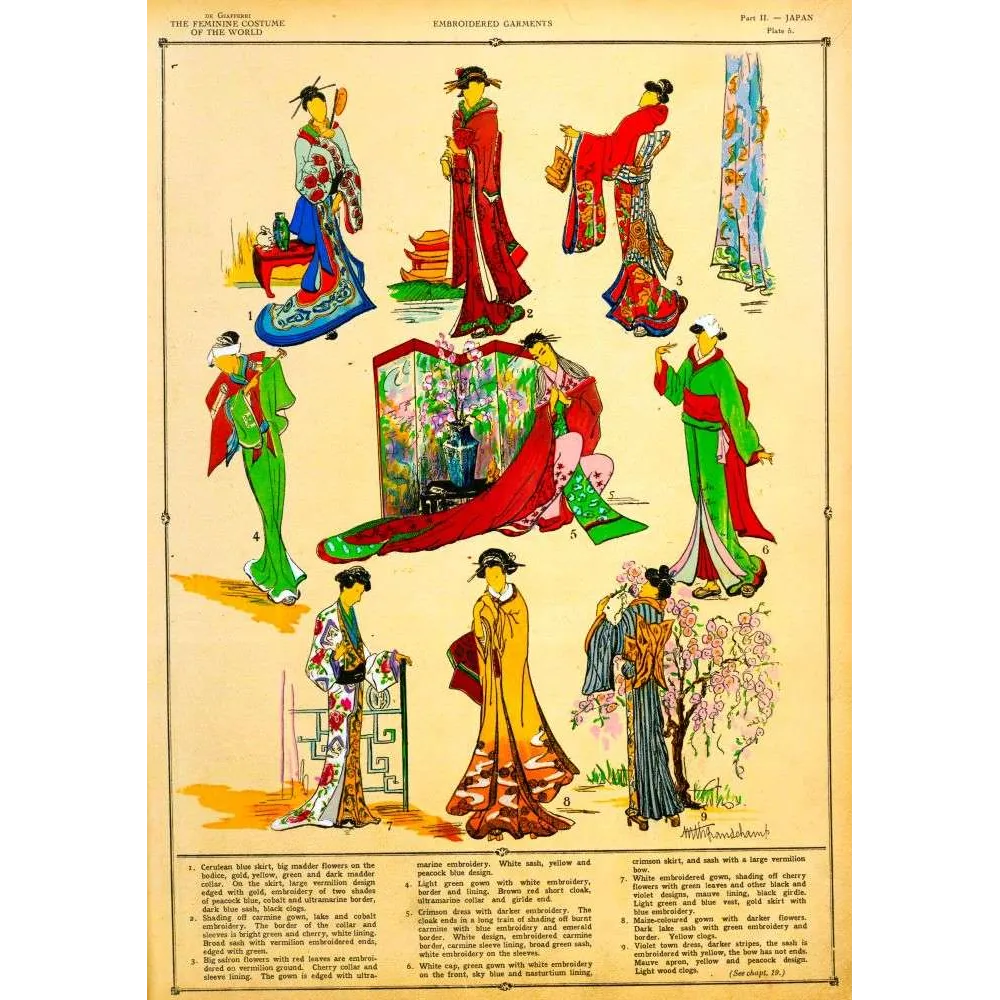 Planche costumes japonais brodés De Giafferri Feminine Costume World Japon | Cadeau-Souvenir Planche costumes japonais brodés De Giafferri Feminine Costume World Japon | Cadeau-Souvenir