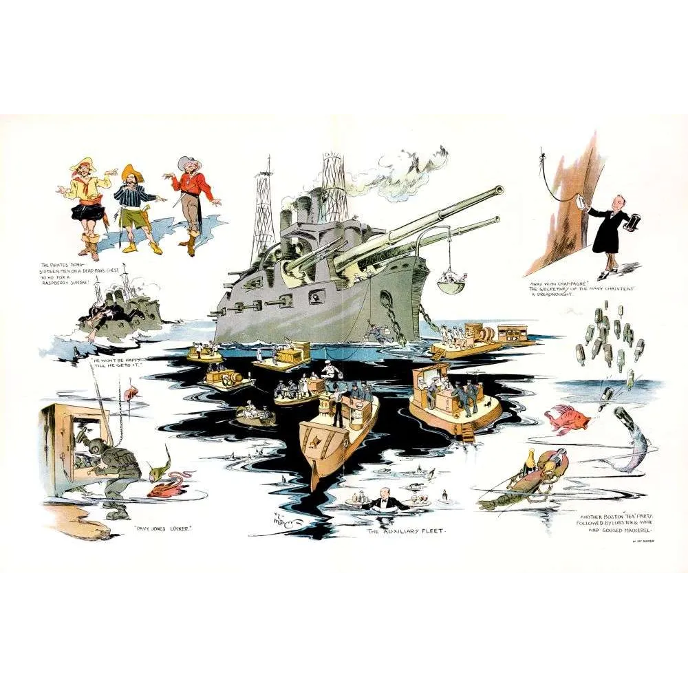 Illustration humoristique Hy Mayer Auxiliary Fleet cuirassé marine américaine satire | Cadeau-Souvenir Illustration humoristique Hy Mayer Auxiliary Fleet cuirassé marine américaine satire | Cadeau-Souvenir