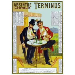 Calendrier Absinthe Terminus Pontarlier – Affiche pub XIXe | Publicité vintage