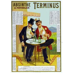 Calendrier Absinthe Terminus Pontarlier – Affiche pub XIXe | Publicité vintage