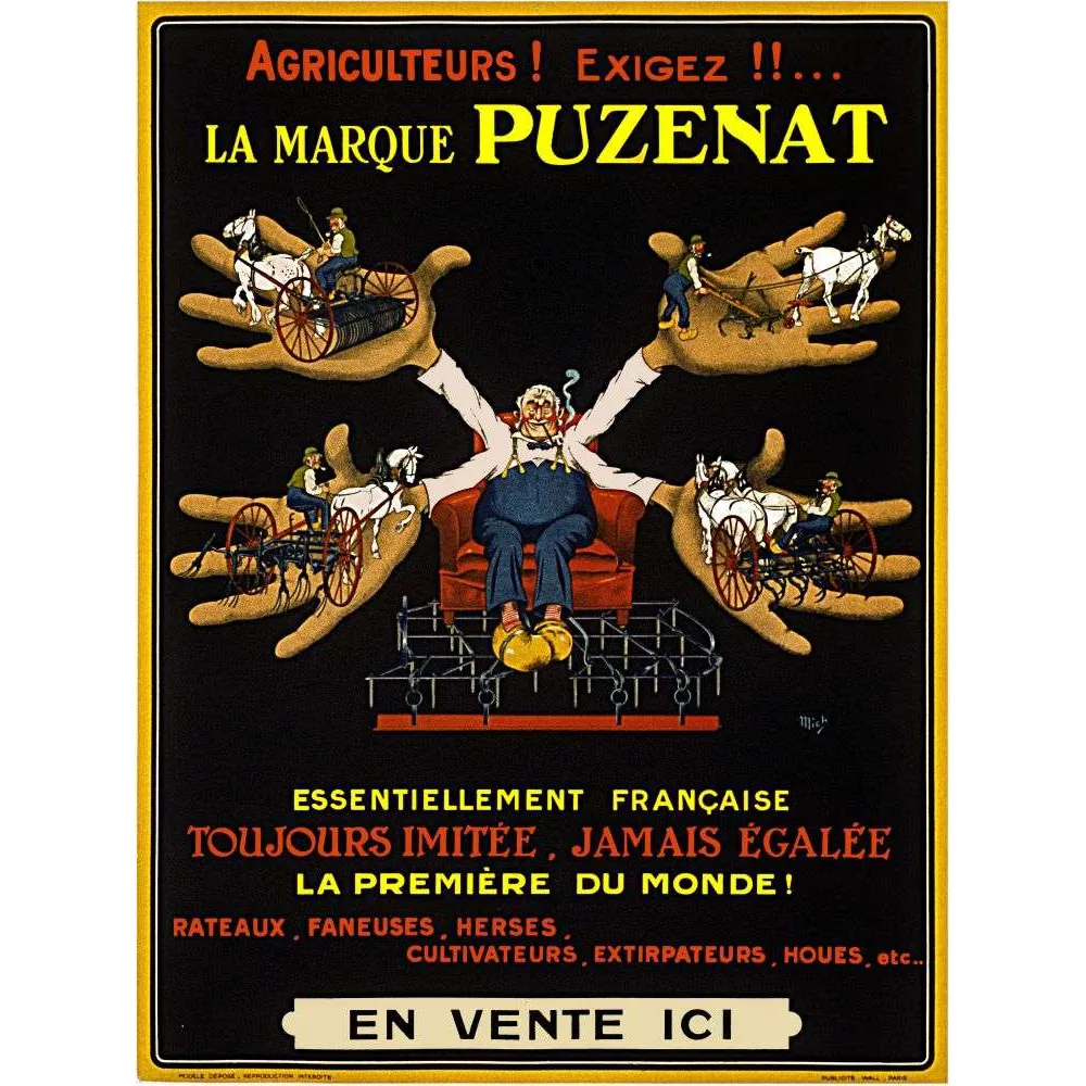 Affiche Machines Agricoles Puzenat – Pub vintage française | Publicité vintage Affiche Machines Agricoles Puzenat – Pub vintage française | Publicité vintage