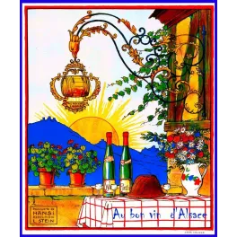 Au Bon Vin d'Alsace Hansi – Illustration publicitaire vintage | Publicité vintage