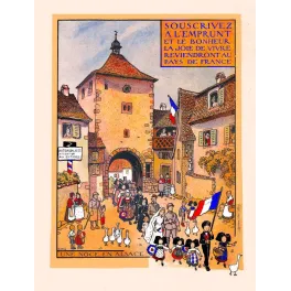 Noce en Alsace Hansi Affiche Emprunt Guerre – Document historique | Fac-similé de document ancien