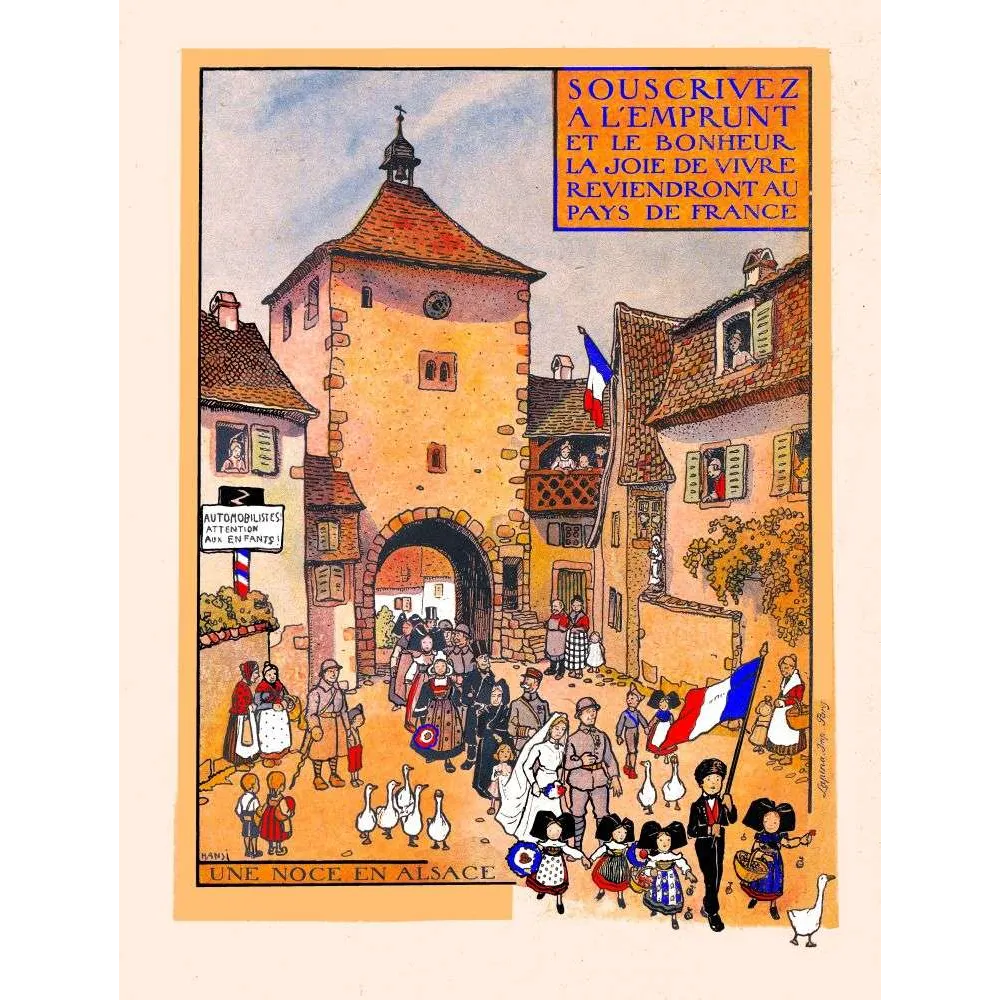 Noce en Alsace Hansi Affiche Emprunt Guerre – Document historique | Fac-similé de document ancien Noce en Alsace Hansi Affiche Emprunt Guerre – Document historique | Fac-similé de document ancien