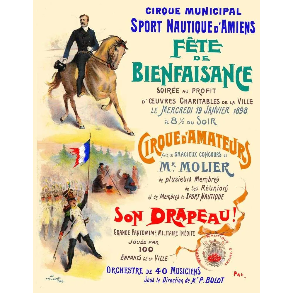 Affiche Cirque Bienfaisance Amiens 1898 – Spectacle vintage | Publicité vintage Affiche Cirque Bienfaisance Amiens 1898 – Spectacle vintage | Publicité vintage