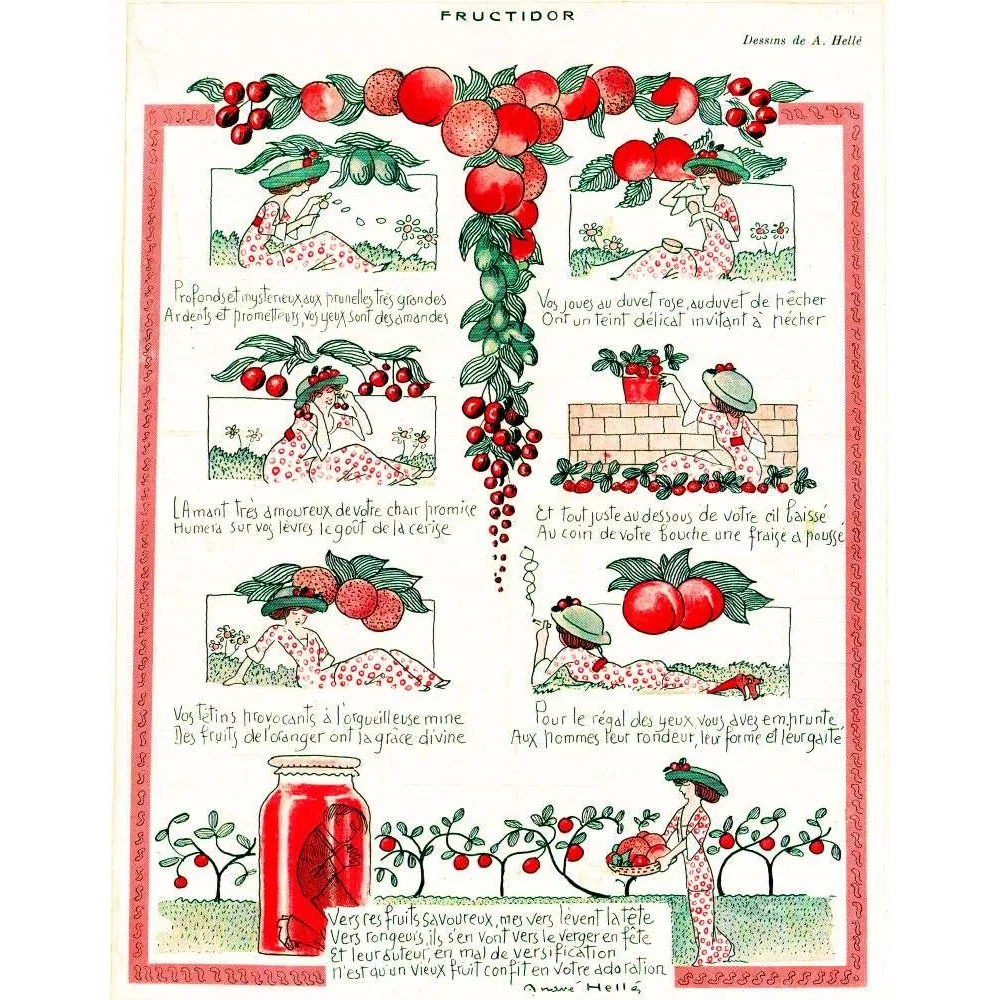 Fructidor André Hellé – Planche illustrée poétique vintage | Fac-similé de document ancien
