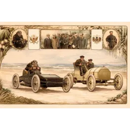 Illustration Course Automobile Plage – Document sportif vintage début XXe | Fac-similé de document ancien
