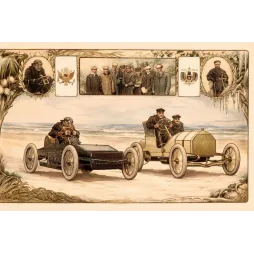 Illustration Course Automobile Plage – Document sportif vintage début XXe | Fac-similé de document ancien