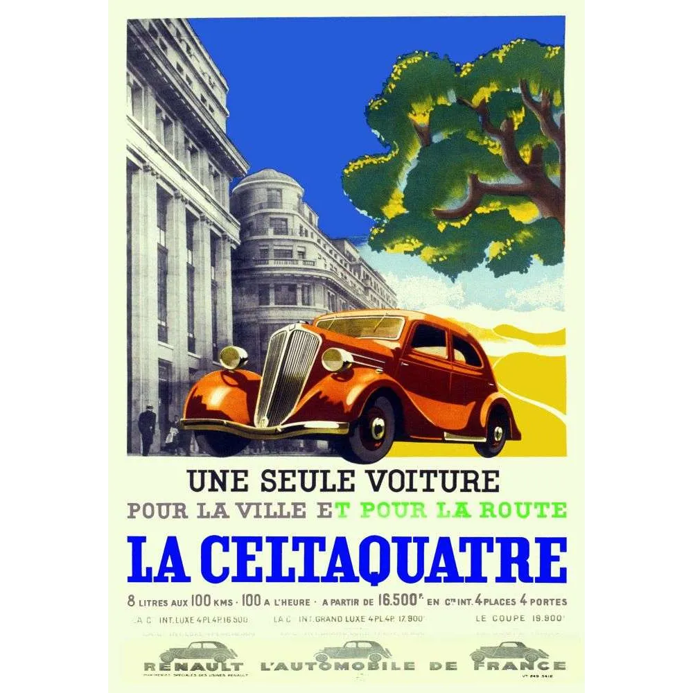 Affiche Renault Celtaquatre – Publicité automobile vintage années 1930 | Publicité vintage