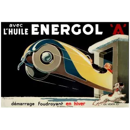 Affiche Huile Energol René Vincent – Démarrage Hiver Publicité vintage | Publicité vintage