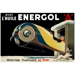 Affiche Huile Energol René Vincent – Démarrage Hiver Publicité vintage | Publicité vintage