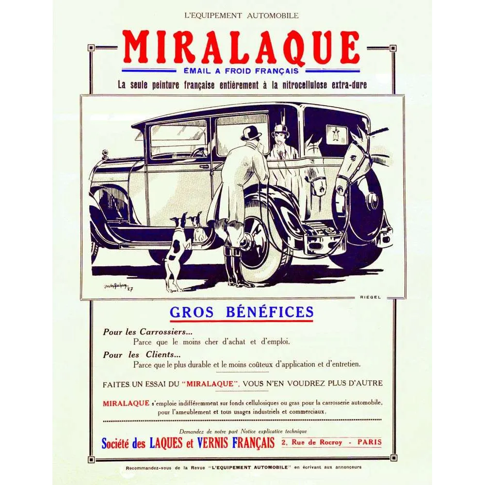 Affiche Miralaque Émail Automobile Peinture – Pub vintage 1927 | Publicité vintage Affiche Miralaque Émail Automobile Peinture – Pub vintage 1927 | Publicité vintage