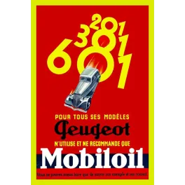 Affiche Peugeot Mobiloil Huile Moteur – Publicité automobile vintage | Publicité vintage