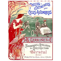 Affiche Gerkinet Pièces Cycles Automobiles Herstal – Art Nouveau Belgique | Publicité vintage