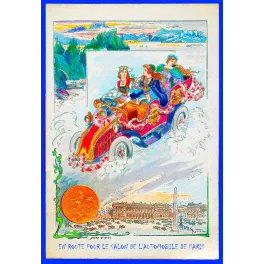 Illustration Salon Automobile Paris – Figures allégoriques européennes vintage | Fac-similé de document ancien