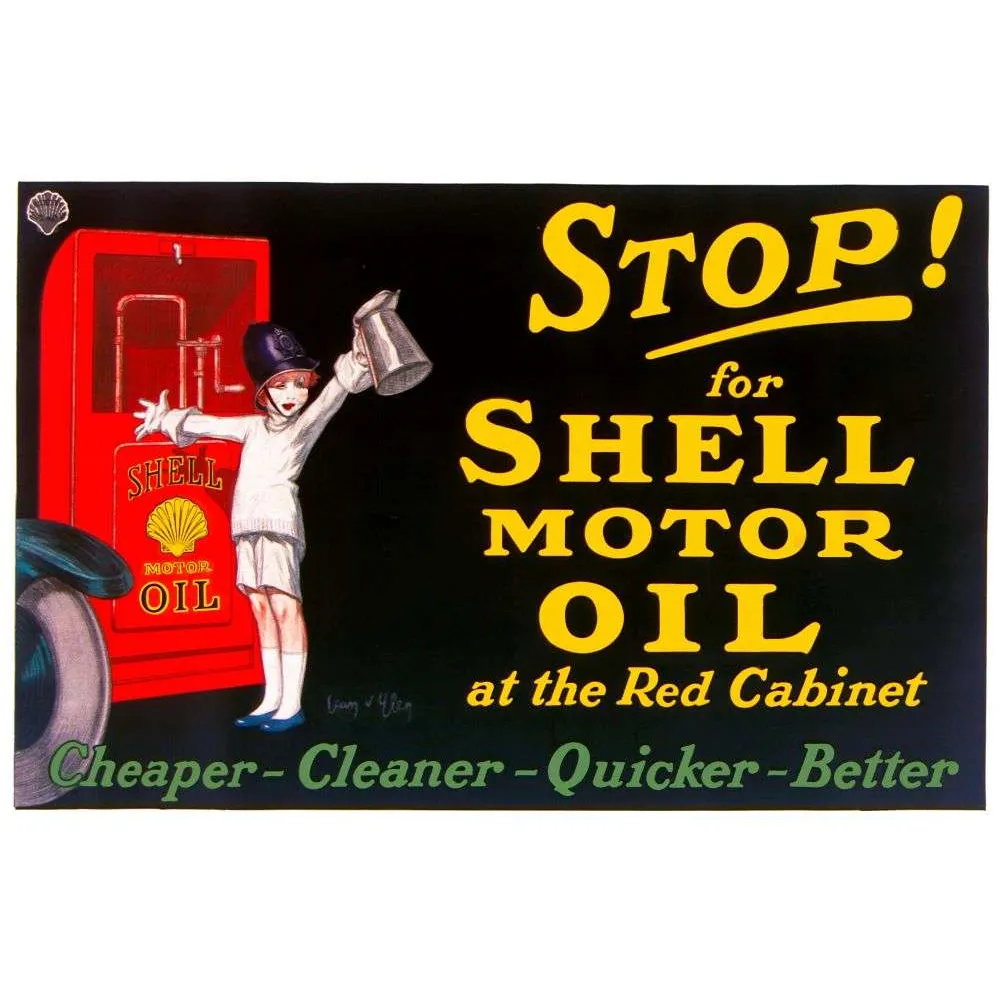 Affiche Shell Motor Oil Red Cabinet – Publicité huile vintage années 1920 | Publicité vintage Affiche Shell Motor Oil Red Cabinet – Publicité huile vintage années 1920 | Publicité vintage
