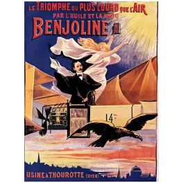 Affiche Benjoline Huile Moteur Aviation – Publicité pionniers vol vintage | Publicité vintage