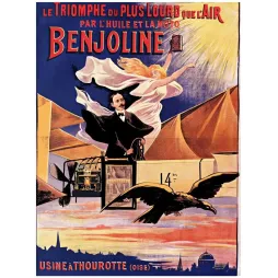 Affiche Benjoline Huile Moteur Aviation – Publicité pionniers vol vintage | Publicité vintage