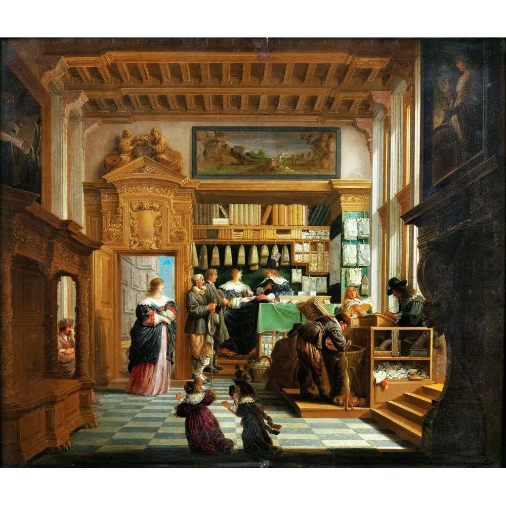 Intérieur Boutique Flamande XVIIe Siècle – Peinture genre commerce | Fac-similé de document ancien Intérieur Boutique Flamande XVIIe Siècle – Peinture genre commerce | Fac-similé de document ancien