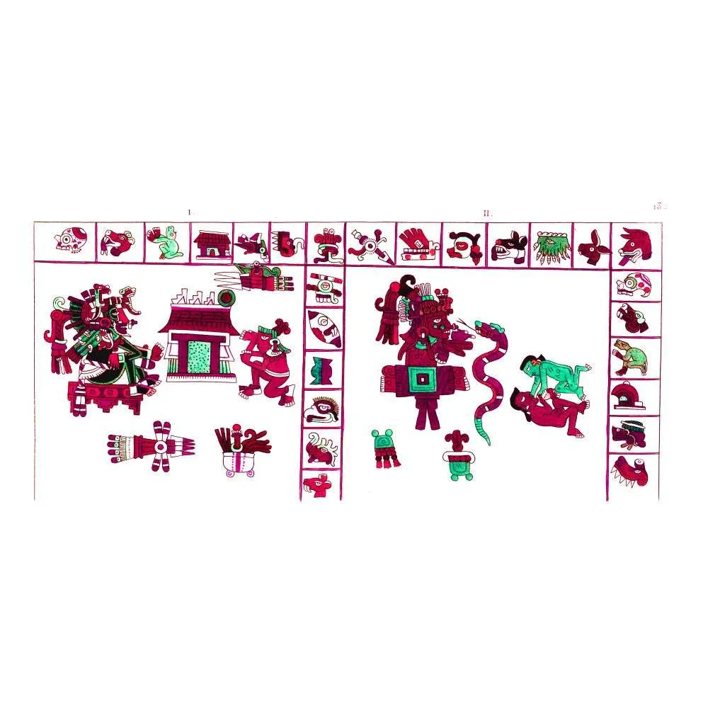 Planche Codex Mésoaméricain Divinités Rituelles – Fac-similé de document ancien Planche Codex Mésoaméricain Divinités Rituelles – Fac-similé de document ancien