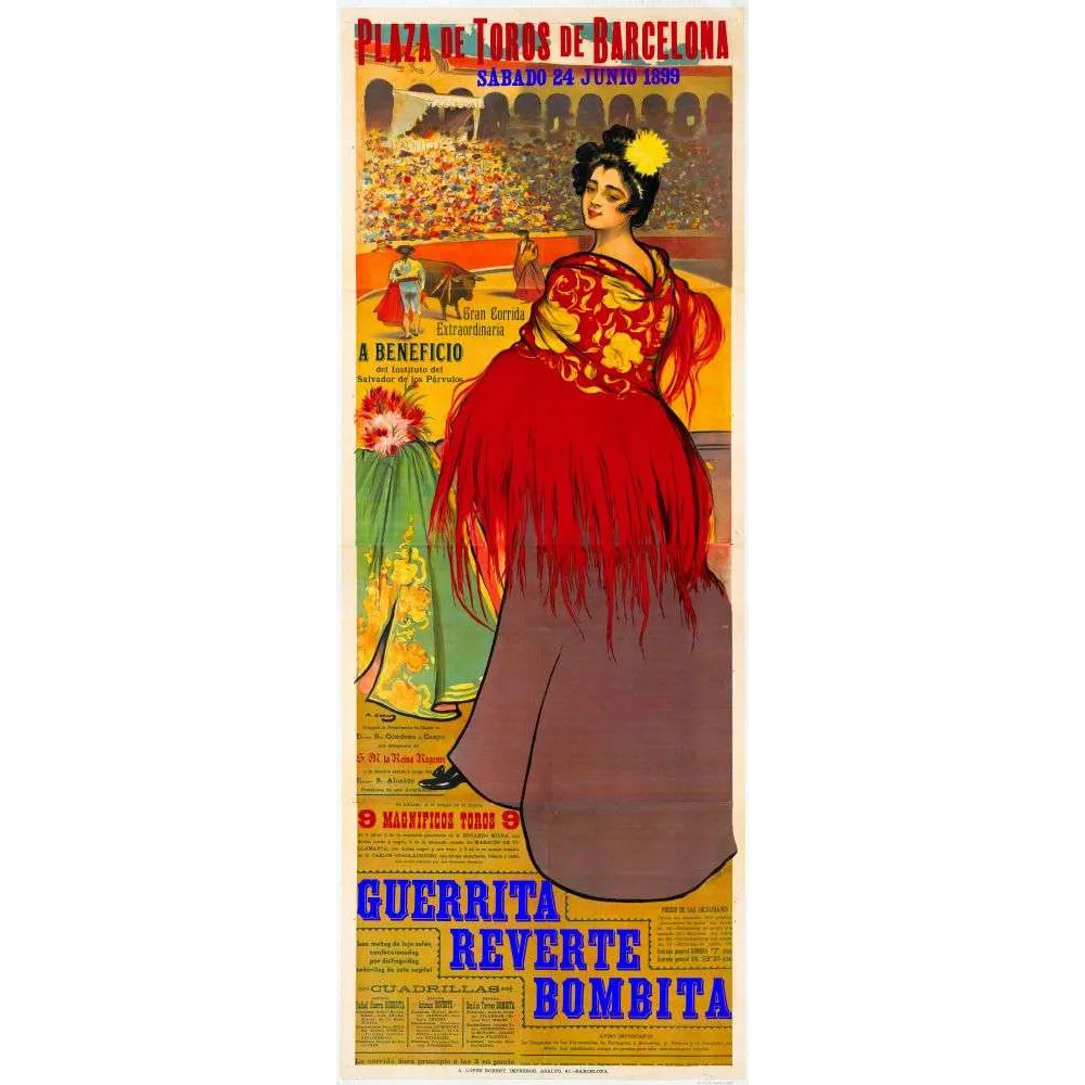 Affiche Corrida Plaza de Toros Barcelona 1899 Guerrita Bombita – Publicité vintage Affiche Corrida Plaza de Toros Barcelona 1899 Guerrita Bombita – Publicité vintage