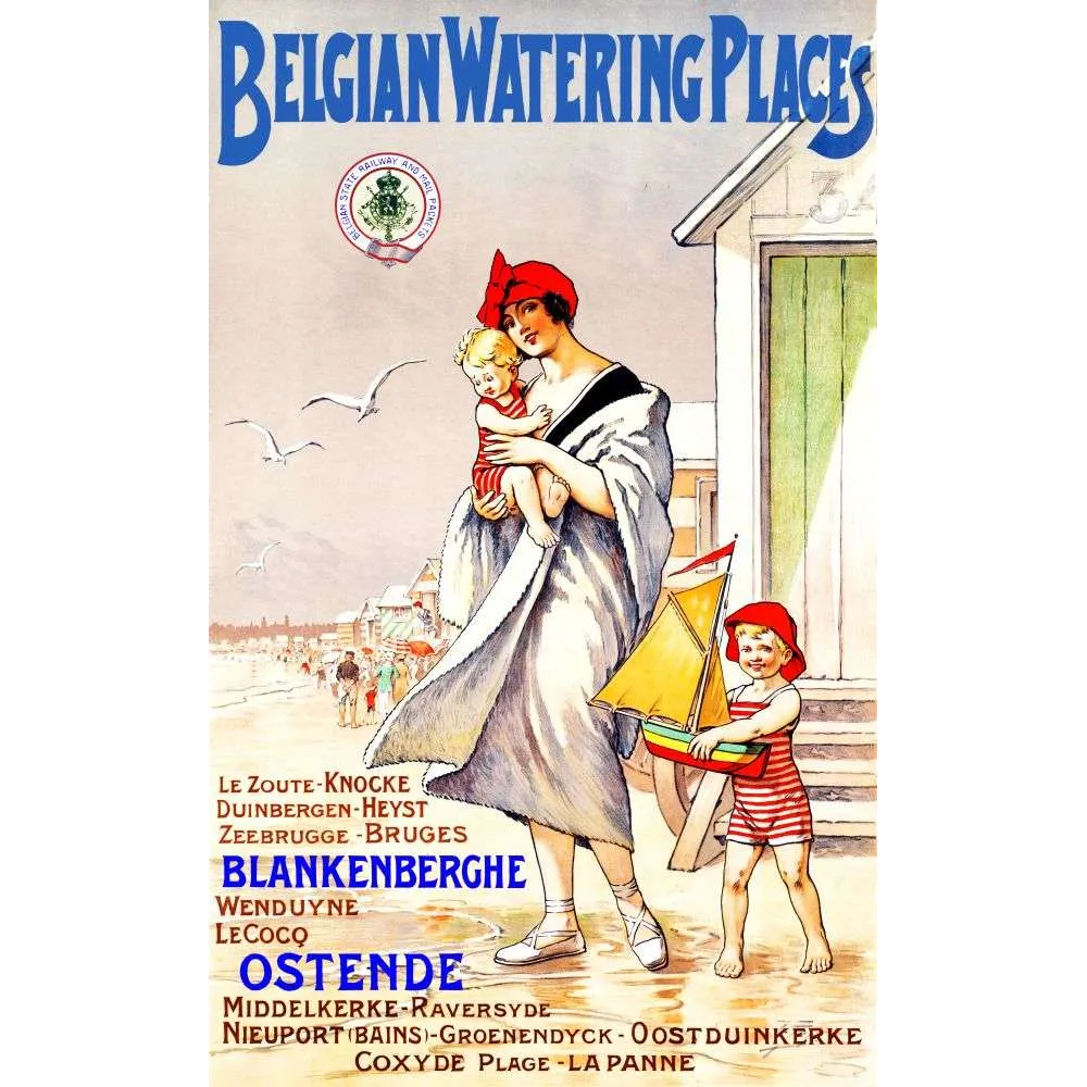 Affiche Belgian Watering Places Ostende Blankenberghe – Publicité vintage