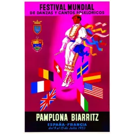 Affiche Festival Folklore Pamplona Biarritz 1953 – Publicité vintage