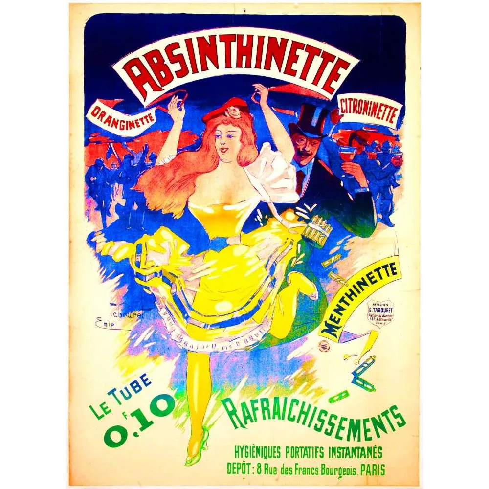 Affiche Absinthinette Rafraîchissements Paris Tabouret – Publicité vintage Affiche Absinthinette Rafraîchissements Paris Tabouret – Publicité vintage