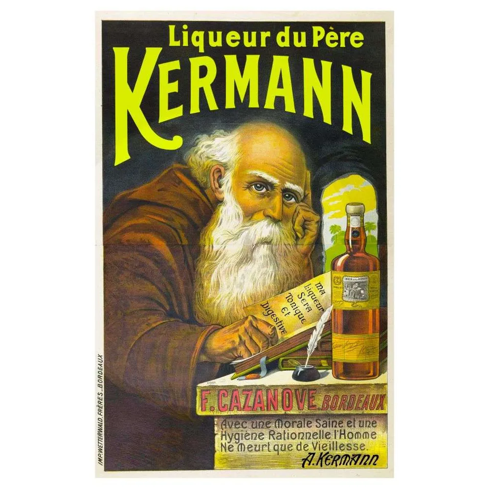Affiche Liqueur Père Kermann Bordeaux Tonique – Publicité vintage Affiche Liqueur Père Kermann Bordeaux Tonique – Publicité vintage