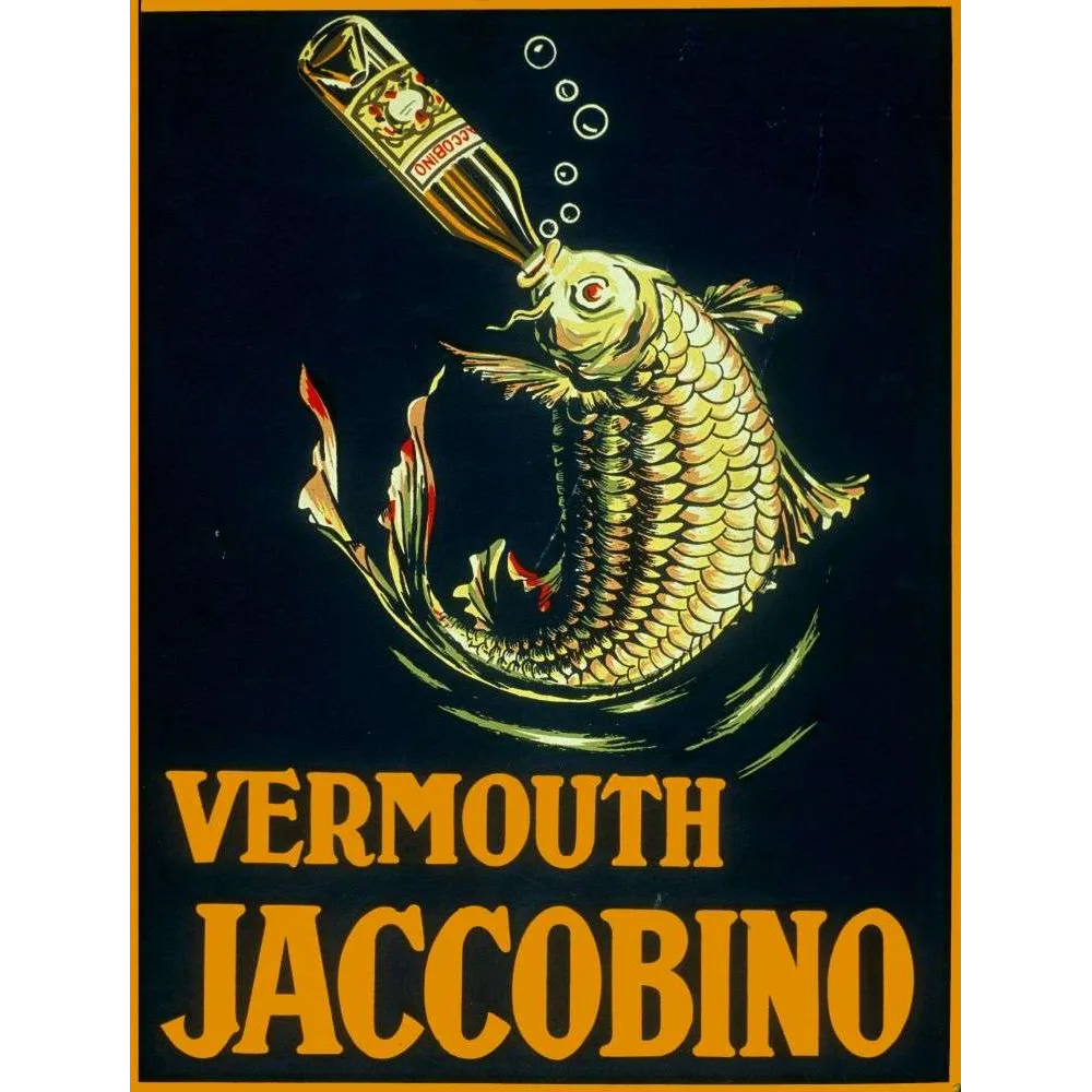 Affiche Vermouth Jaccobino Carpe Bouteille – Publicité vintage Affiche Vermouth Jaccobino Carpe Bouteille – Publicité vintage