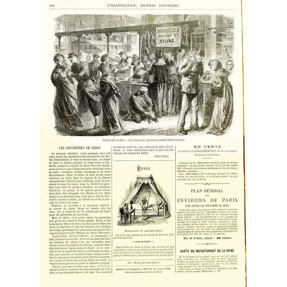 L'Illustration Boucheries Chien Siège Paris 1870 – Fac-similé de document ancien L'Illustration Boucheries Chien Siège Paris 1870 – Fac-similé de document ancien