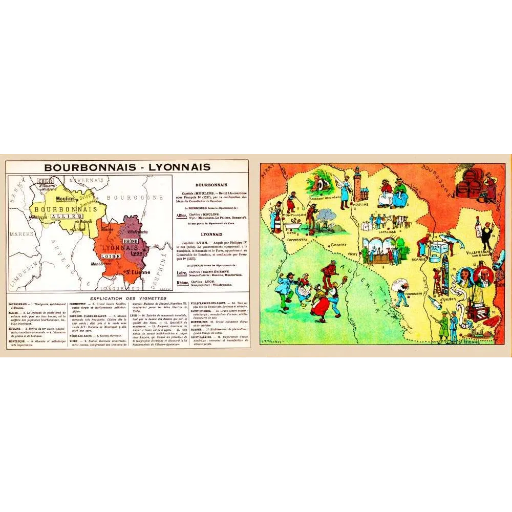 Carte Illustrée Bourbonnais Lyonnais Lyon Vichy – Cartographie ancienne Carte Illustrée Bourbonnais Lyonnais Lyon Vichy – Cartographie ancienne