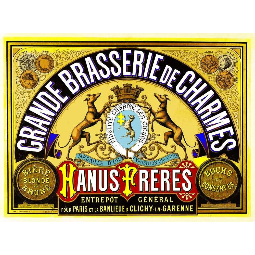 Affiche Grande Brasserie de Charmes Hanus Frères Clichy – Publicité vintage