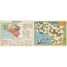 Carte Illustrée Bretagne Rennes Quimper Vannes – Cartographie ancienne