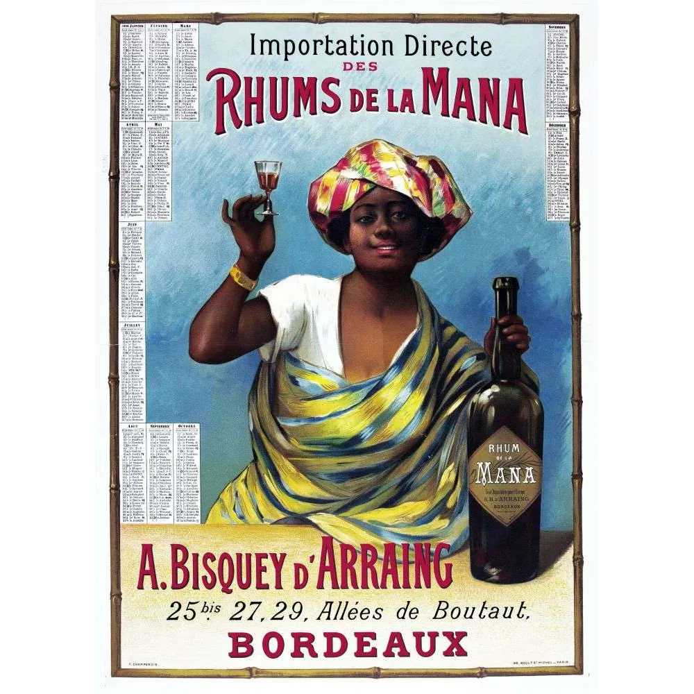 Calendrier Rhums de la Mana Bisquey d'Arraing Bordeaux – Publicité vintage