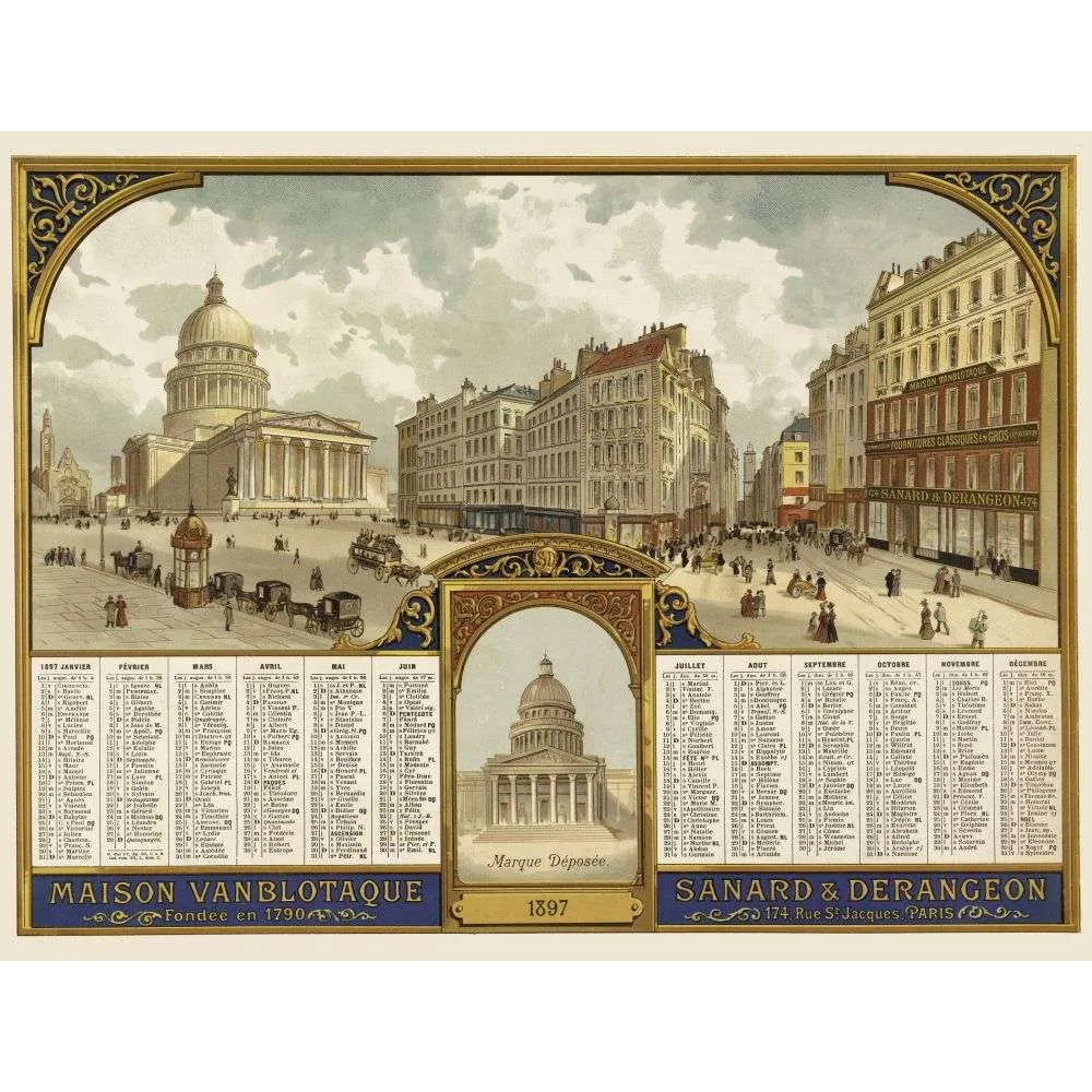 Calendrier 1897 Panthéon Paris Maison Vanblotaque – Fac-similé de document ancien Calendrier 1897 Panthéon Paris Maison Vanblotaque – Fac-similé de document ancien